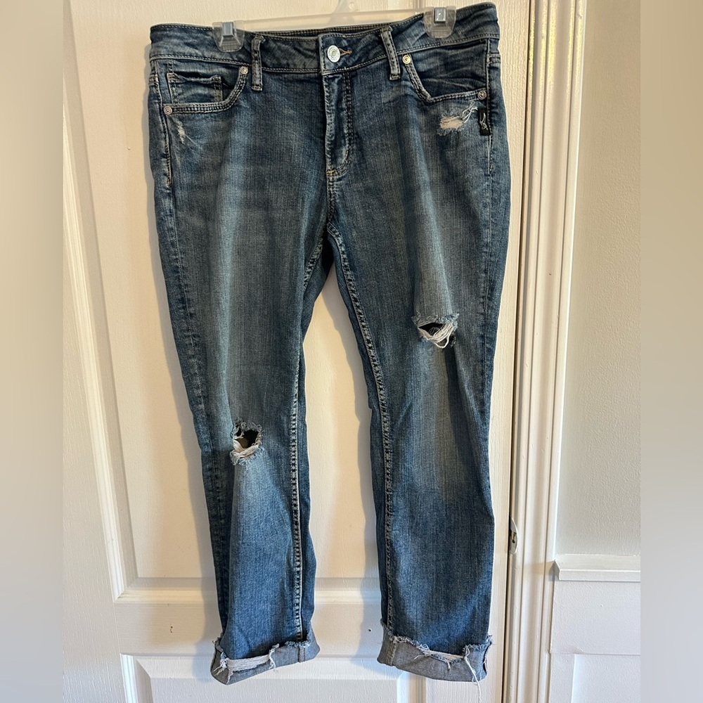 Silver Jeans Women's Ripped Boyfriend Jeans - Blue